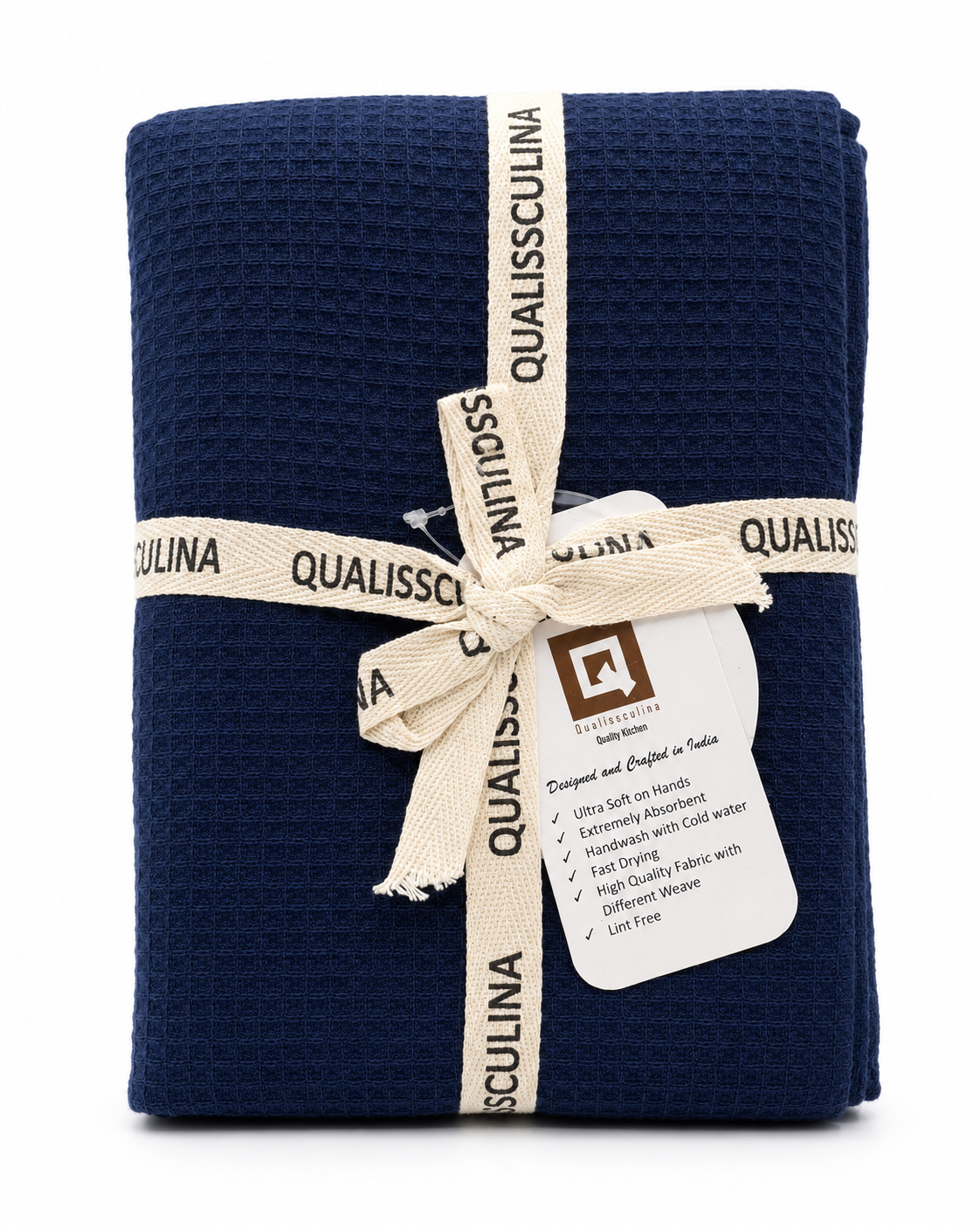 Qualissculina Navy Blue Waffle-Weave Kitchen Towels