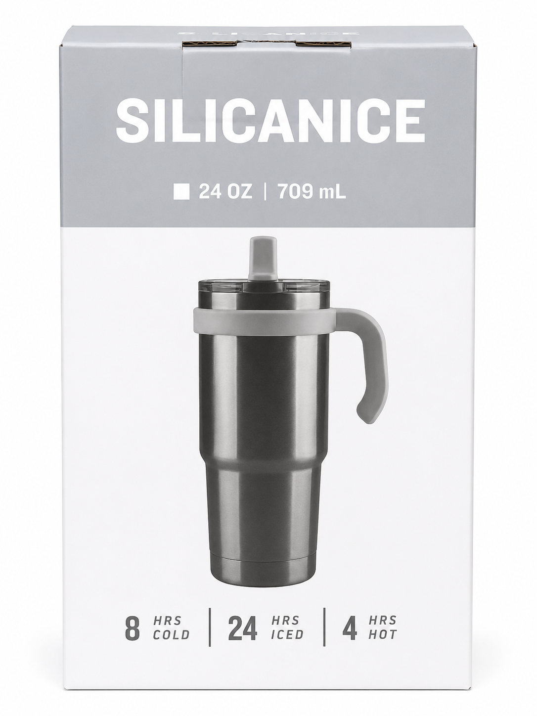 SILICANICE 24 oz Insulated Stainless Steel Tumbler with Handle & Lid – Gray