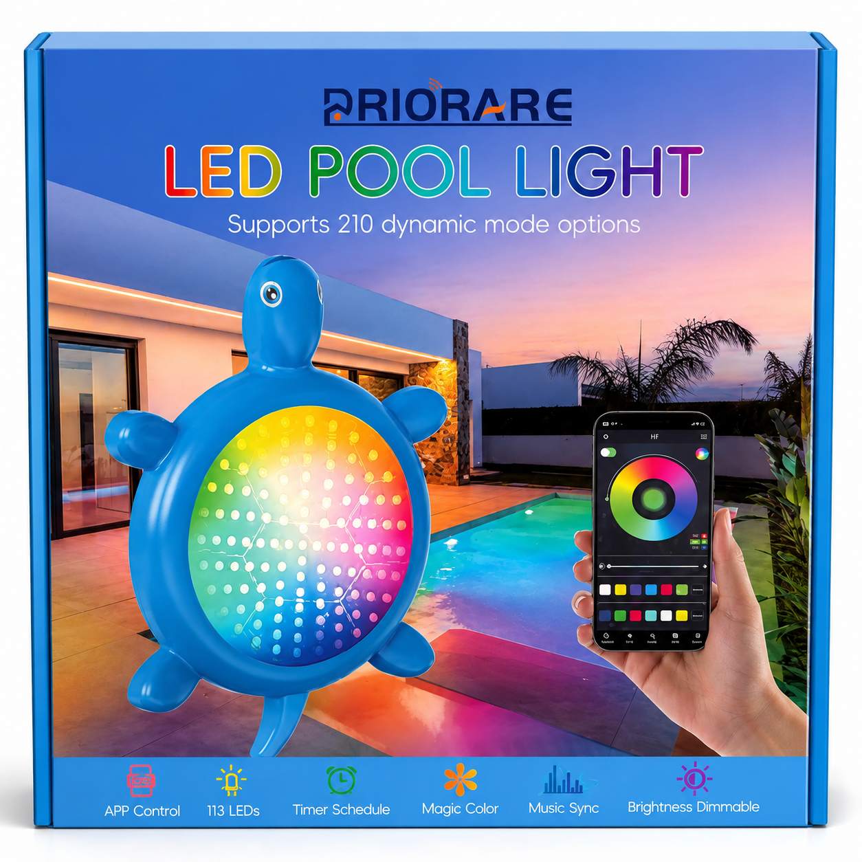 PRIORARE Smart LED Turtle Pool Light – App Controlled
