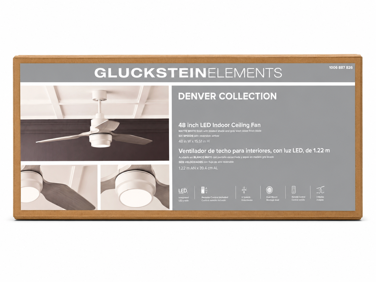 GlucksteinElements Denver 48” LED Indoor Ceiling Fan with Remote – Matte White