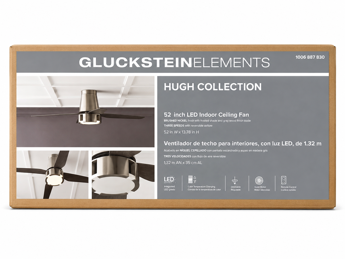 GlucksteinElements Hugh 52” LED Indoor Ceiling Fan with Remote – Brushed Nickel